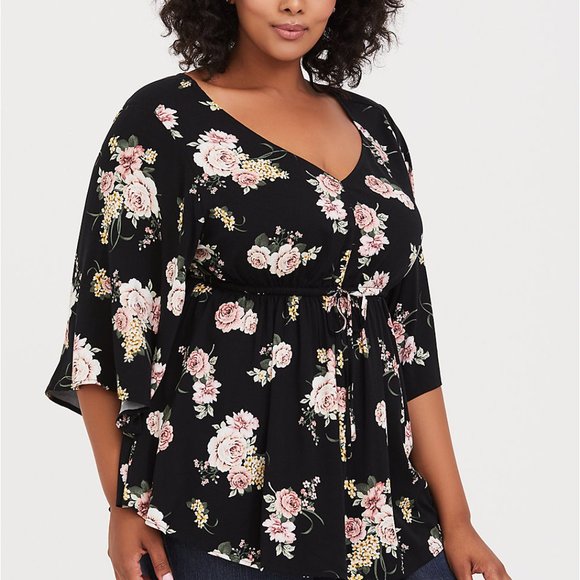 torrid Tops - torrid black floral challis babydoll top